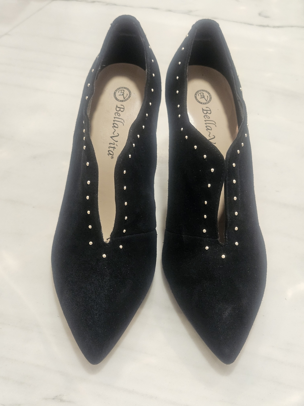 Bella Vita Dara Split Topline Studded Ankle Bootie Pump